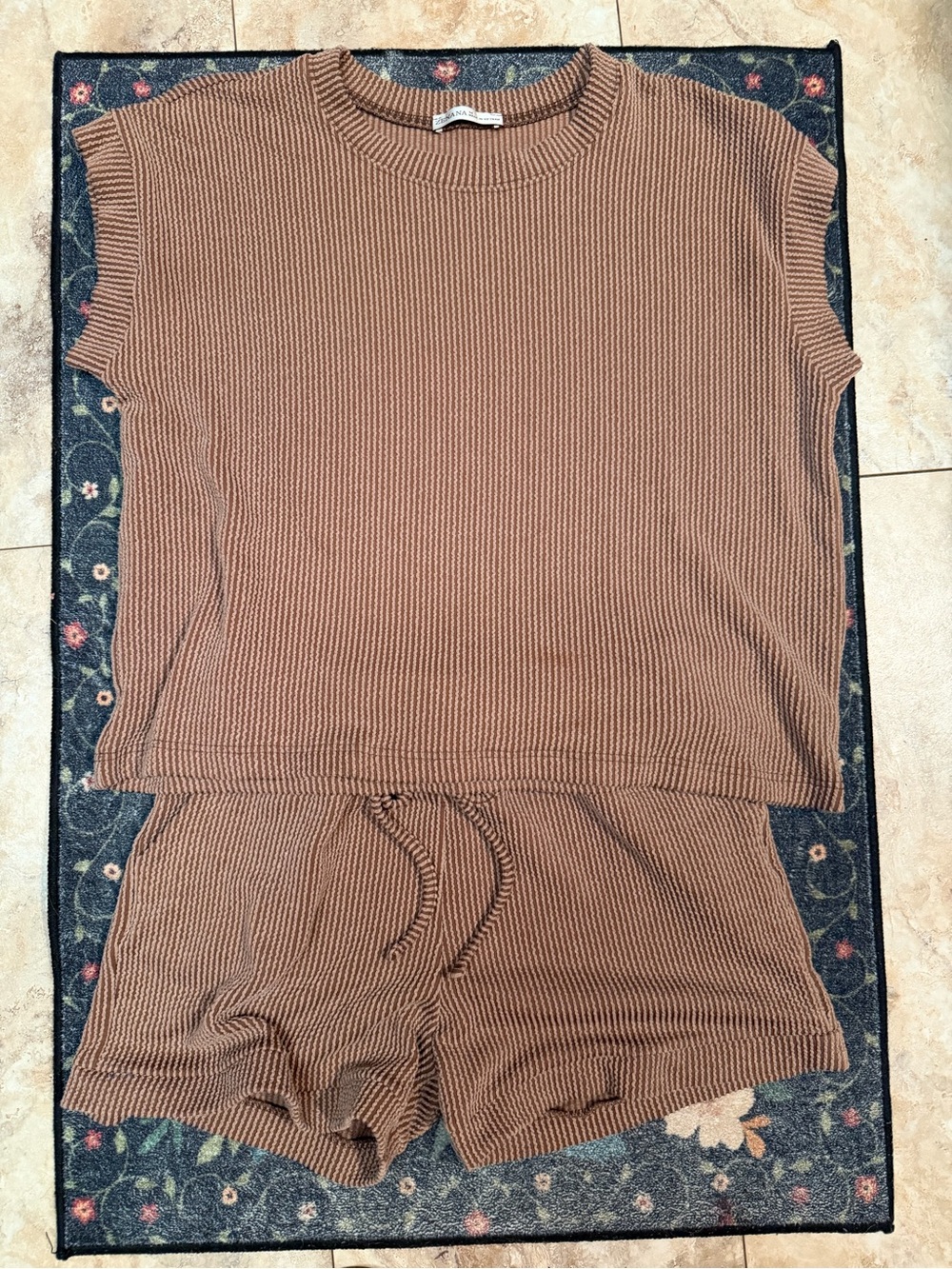 Zenana Outfitters Ribbed Short Pajama Set - Brown